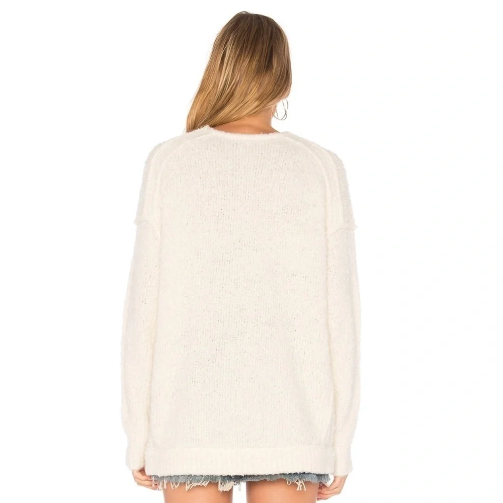 Free People Alpaca Knit Lofty V-Neck Pullover Sweater in Ivory Size Medium